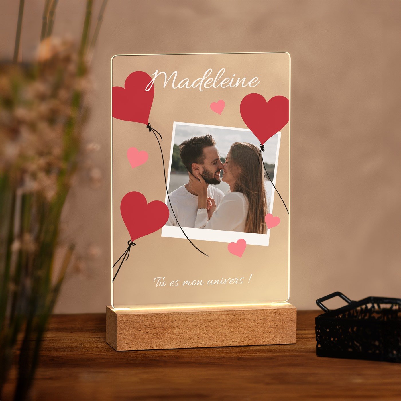 Lámpara LED personalizada Murrano - Tamaño L con foto para esposa por el Día de San Valentín