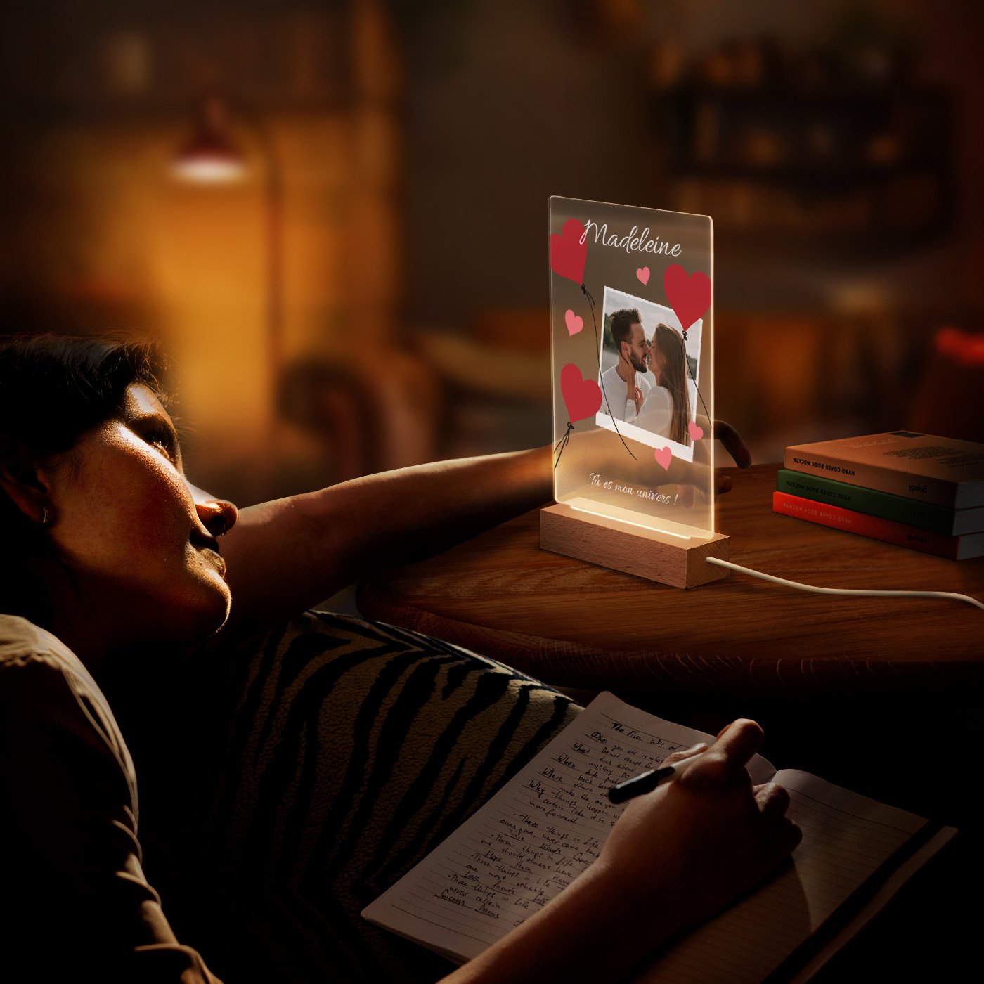 Lámpara LED personalizada Murrano - Tamaño L con foto para esposa por el Día de San Valentín