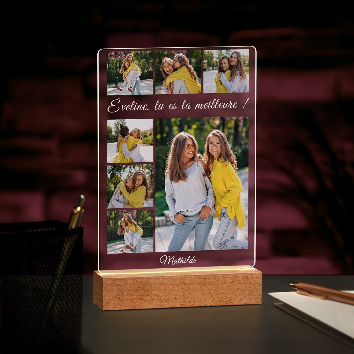Lámpara LED personalizada Murrano - Tamaño grande con foto para mejor amiga