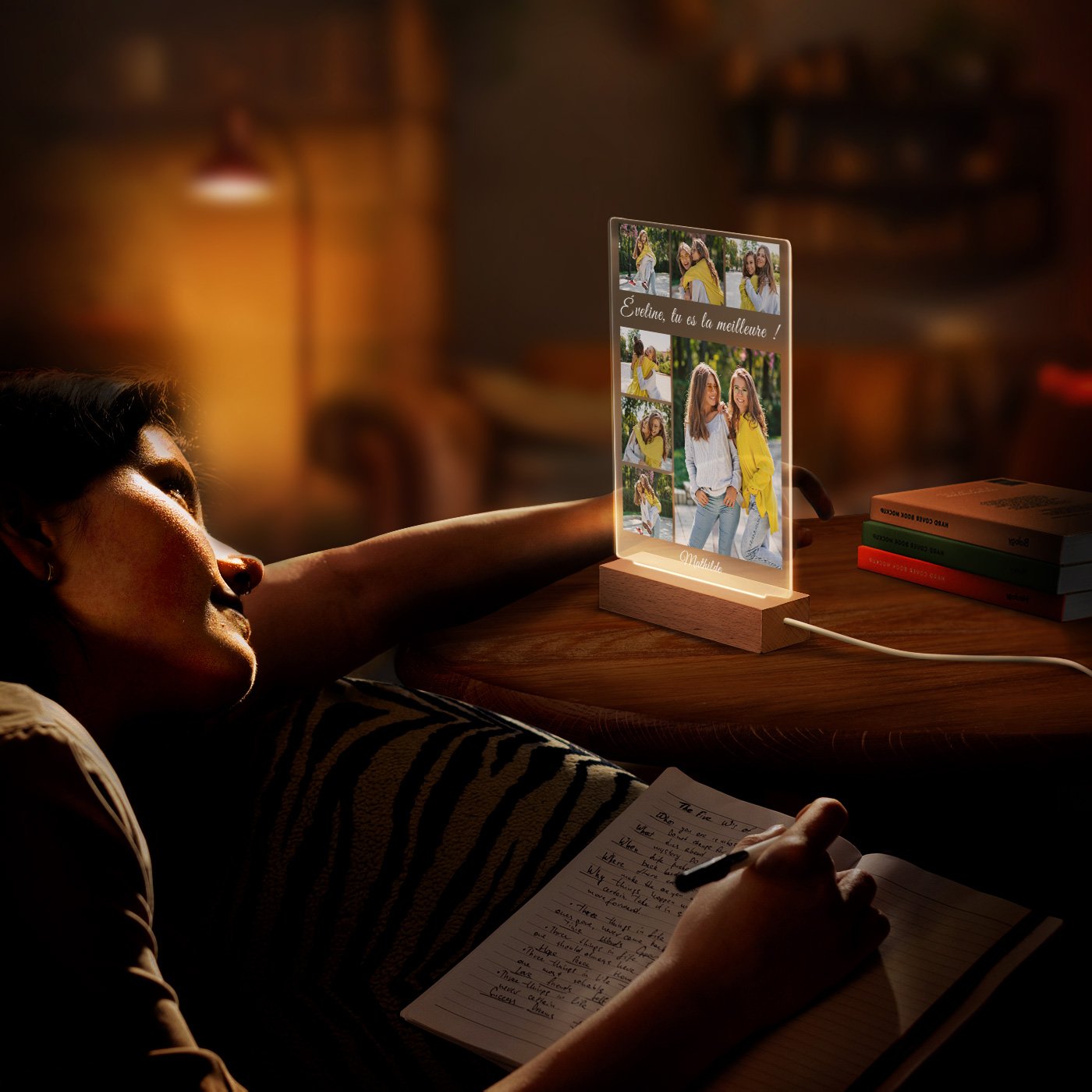 Lámpara LED personalizada Murrano - Tamaño grande con foto para mejor amiga