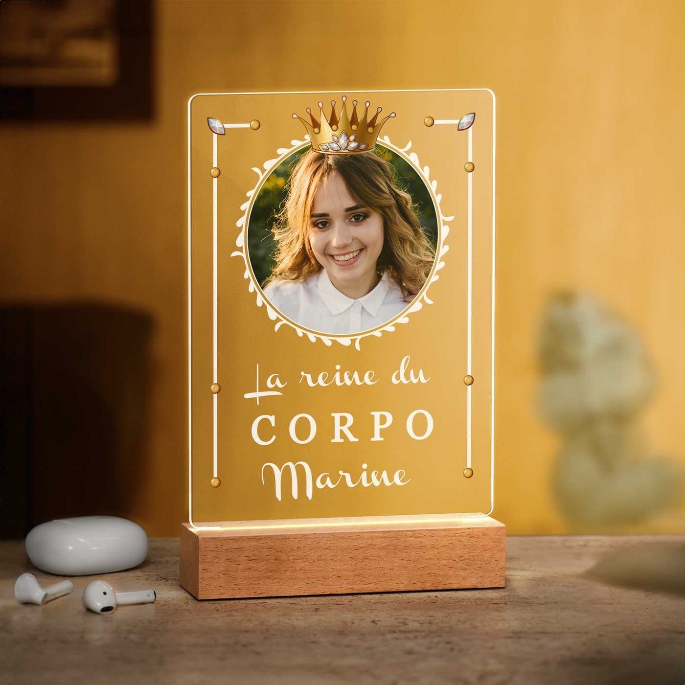 Lámpara LED Personalizada de Murrano - Tamaño L con Foto para una Compañera