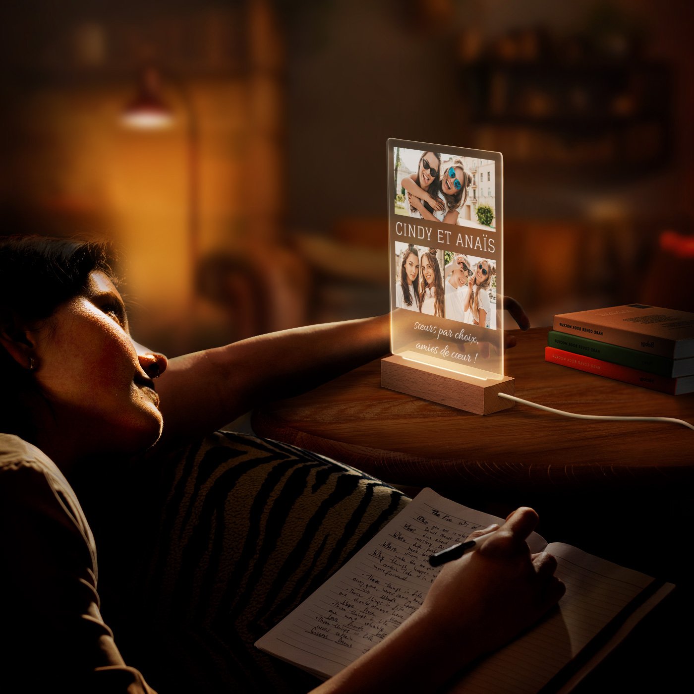 Lámpara LED personalizada de gran tamaño con foto para hermana - Murrano