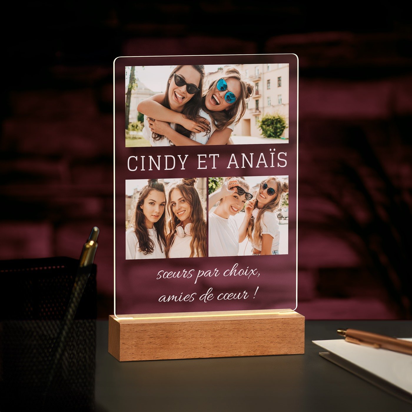 Lámpara LED personalizada de gran tamaño con foto para hermana - Murrano