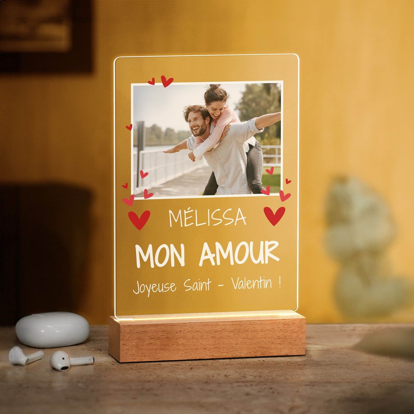 Lámpara LED personalizada Murrano - Marco de fotos de tamaño L con foto para mujer en San Valentín