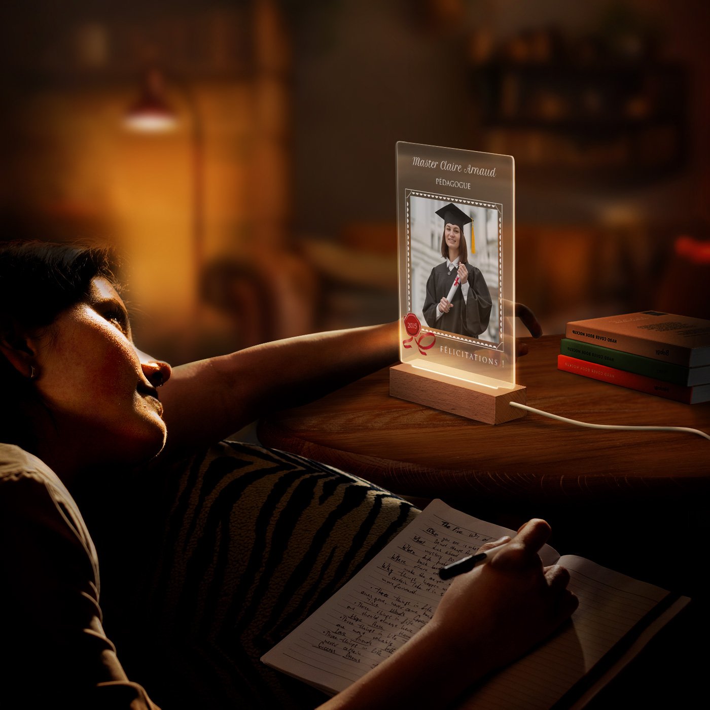 Lámpara LED personalizada Murrano - Tamaño L con foto para felicitaciones de graduación