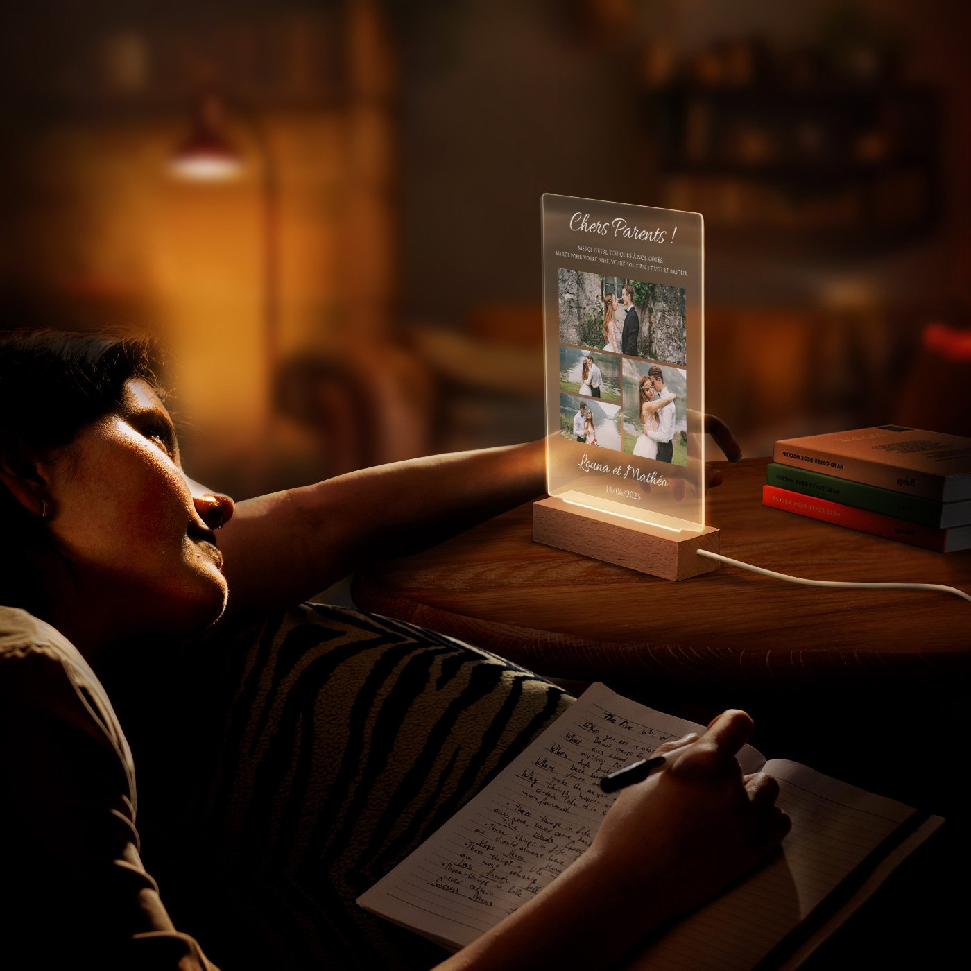 Lámpara LED personalizada Murrano - Tamaño L con foto para padres como agradecimiento