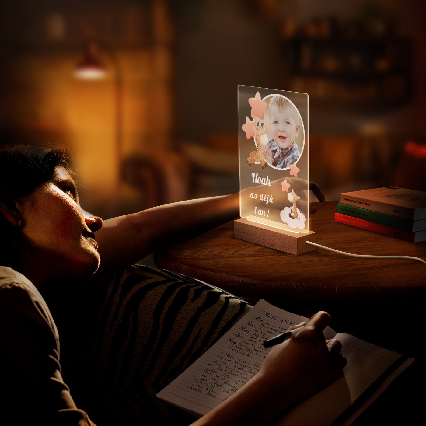 Lámpara LED personalizada Murrano - Grande, Foto para el primer cumpleaños de un niño