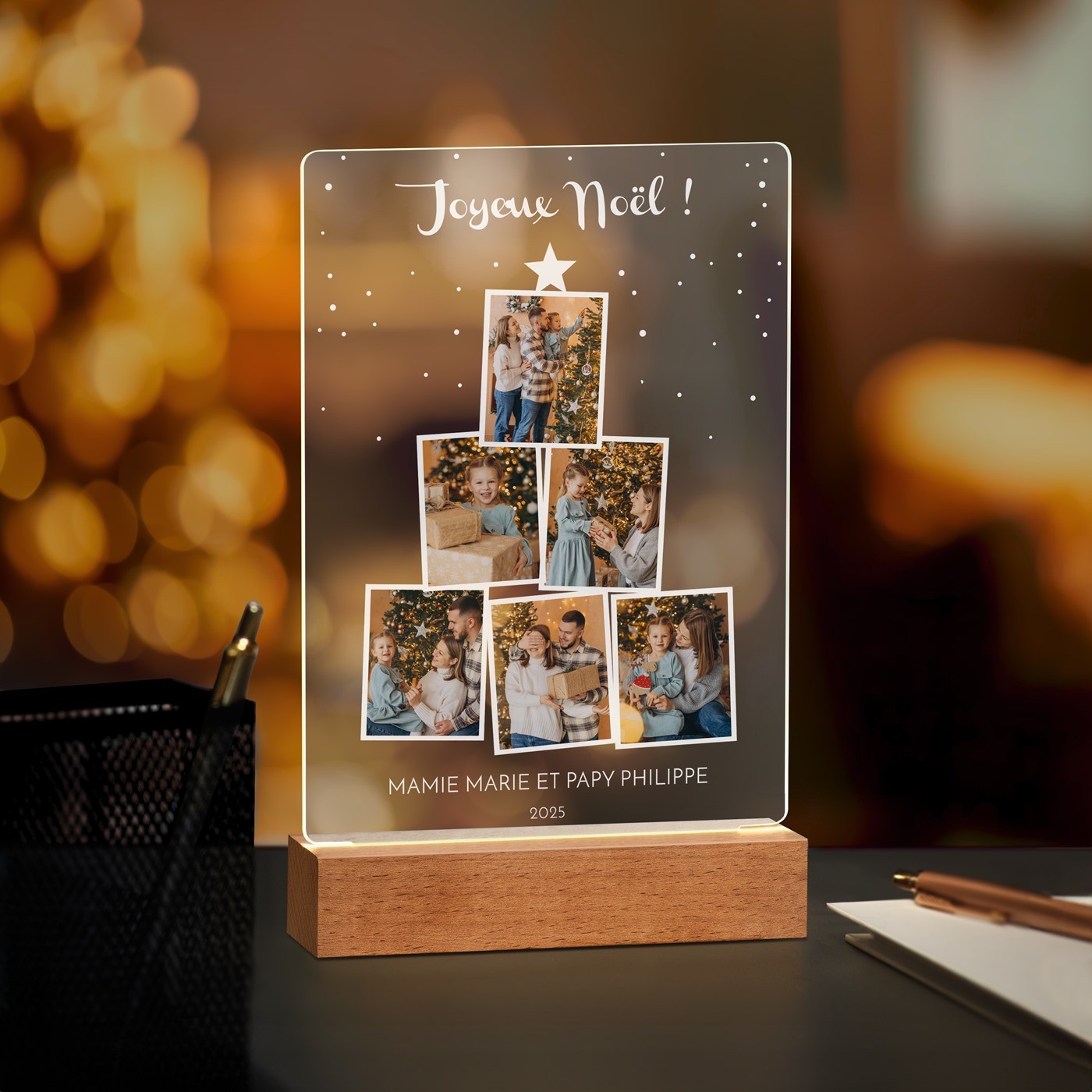 Lámpara LED personalizada Murrano - Tamaño grande con foto para abuelos en Navidad