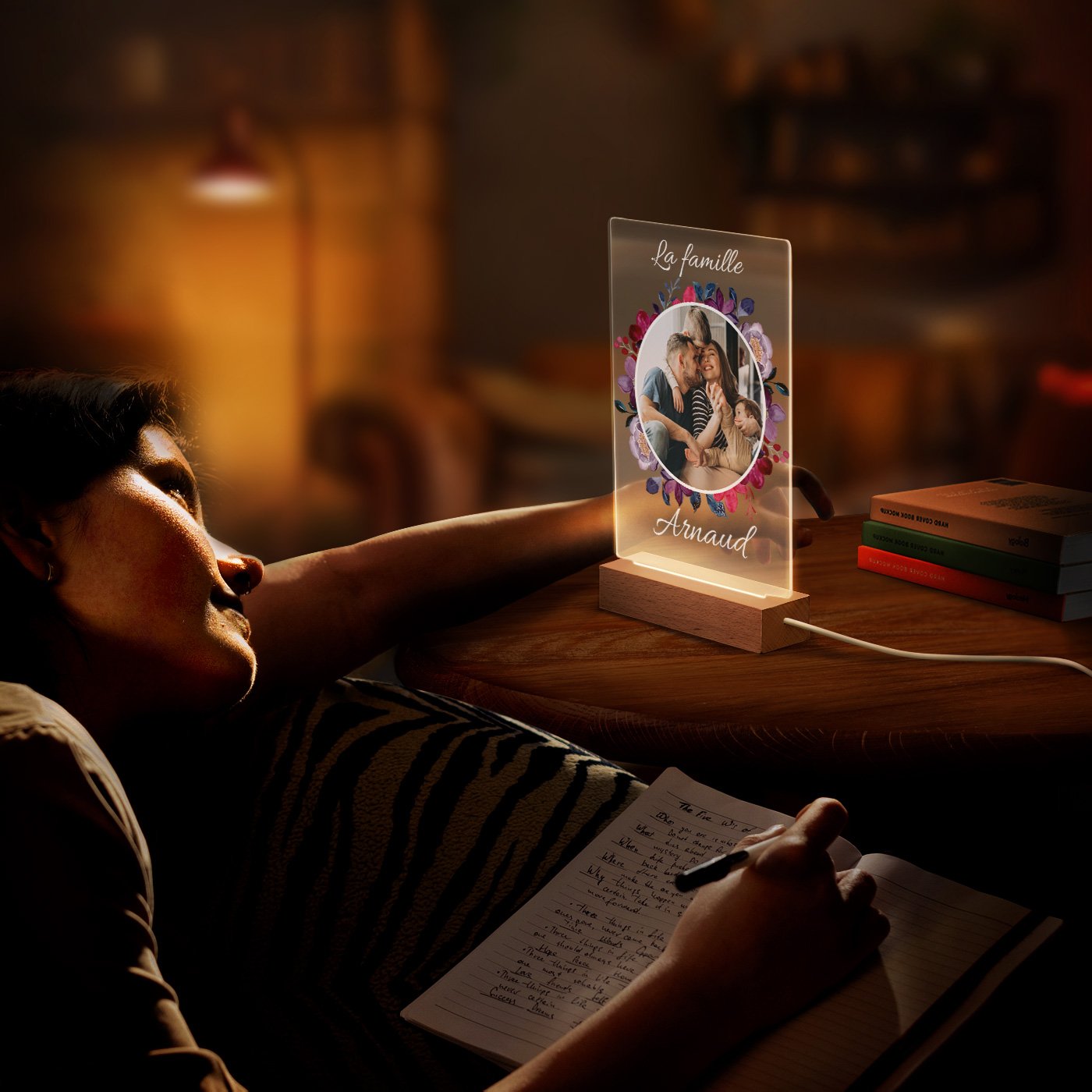 Lámpara LED personalizada Murrano - Tamaño L con fotos familiares