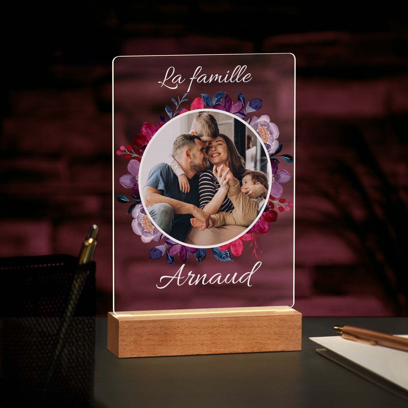 Lámpara LED personalizada Murrano - Tamaño L con fotos familiares