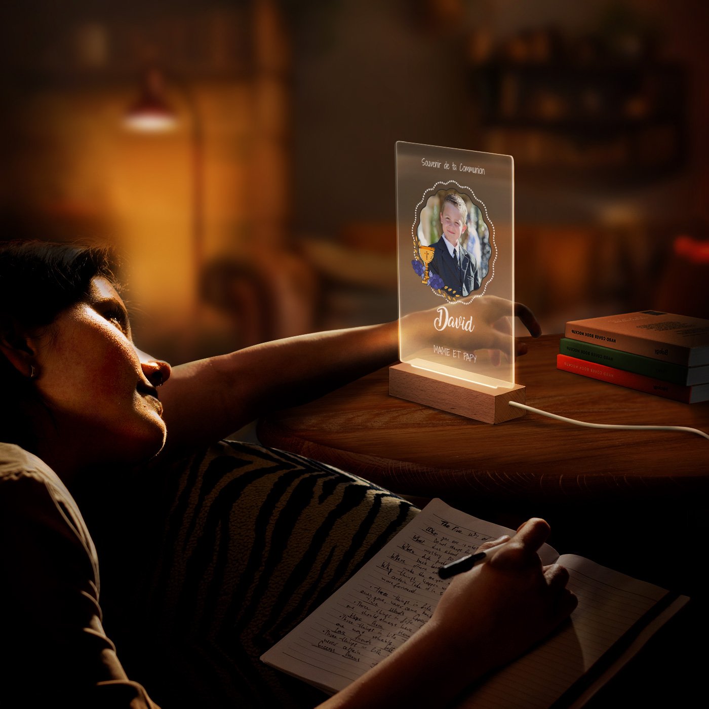 Lámpara LED personalizada Murrano - Marco de fotos para primera comunión de niño