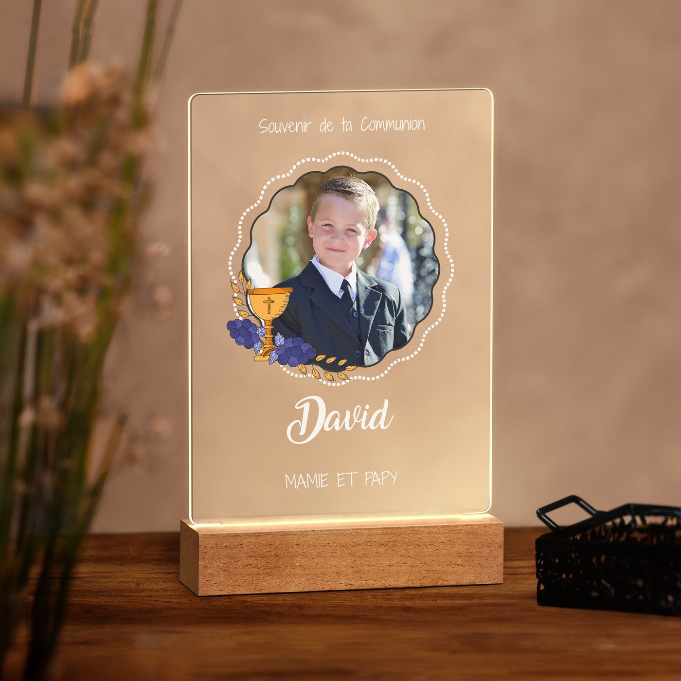 Murrano Custom LED Lamp - Size L Photo Frame for Boy's Communion