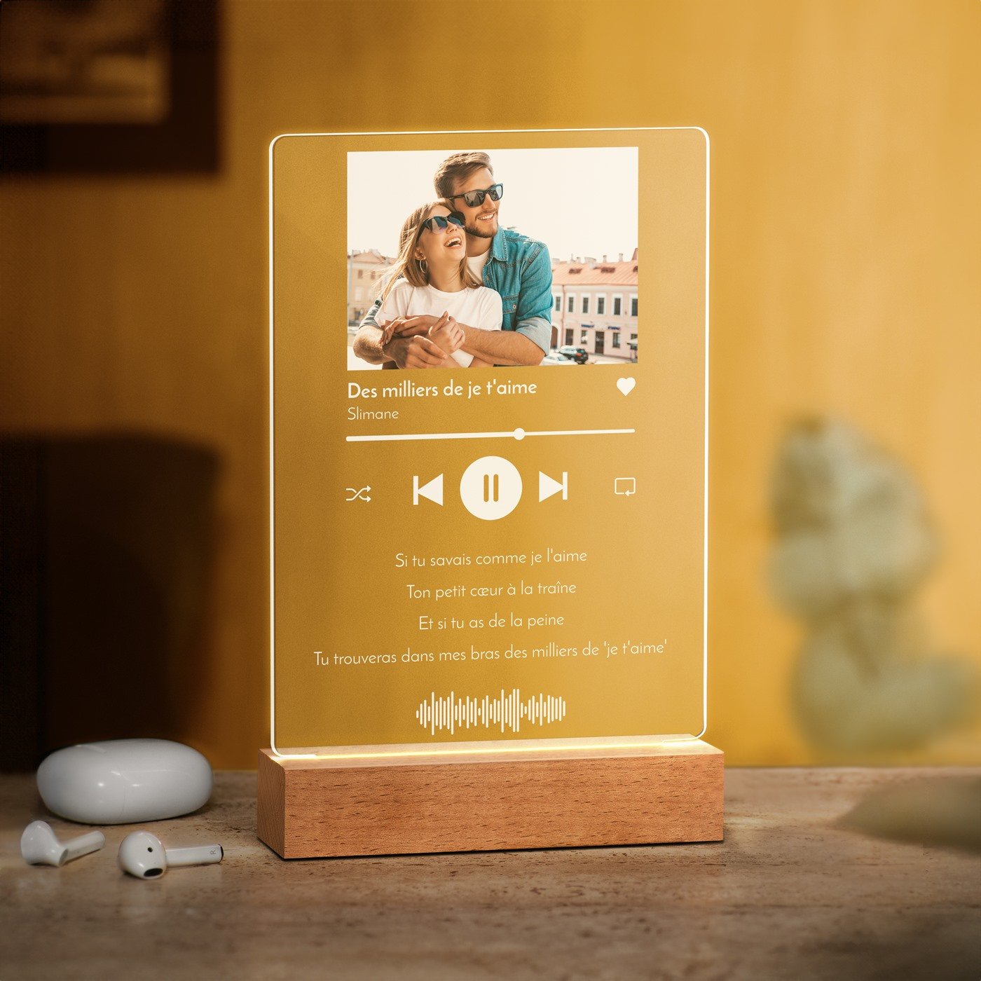 Lámpara LED personalizada Murrano - Tamaño L con foto para pareja música