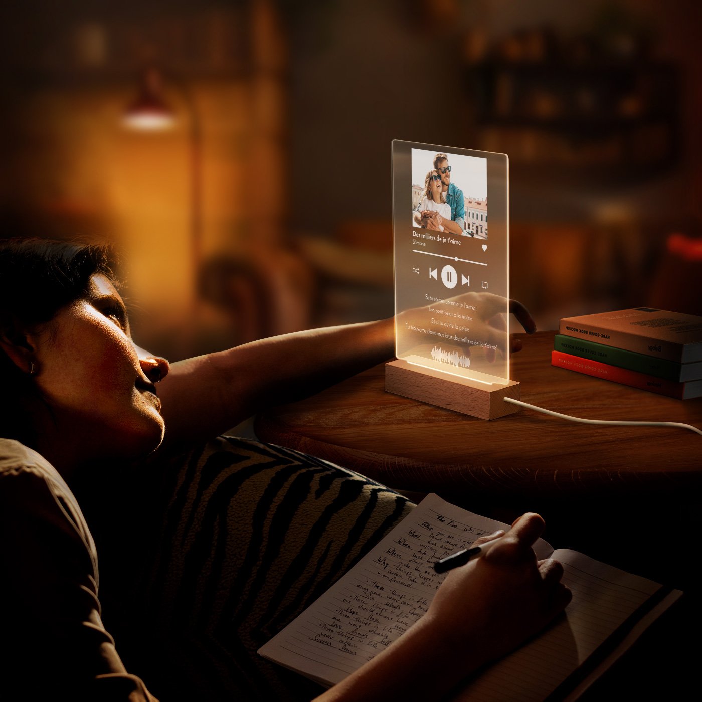 Lámpara LED personalizada Murrano - Tamaño L con foto para pareja música