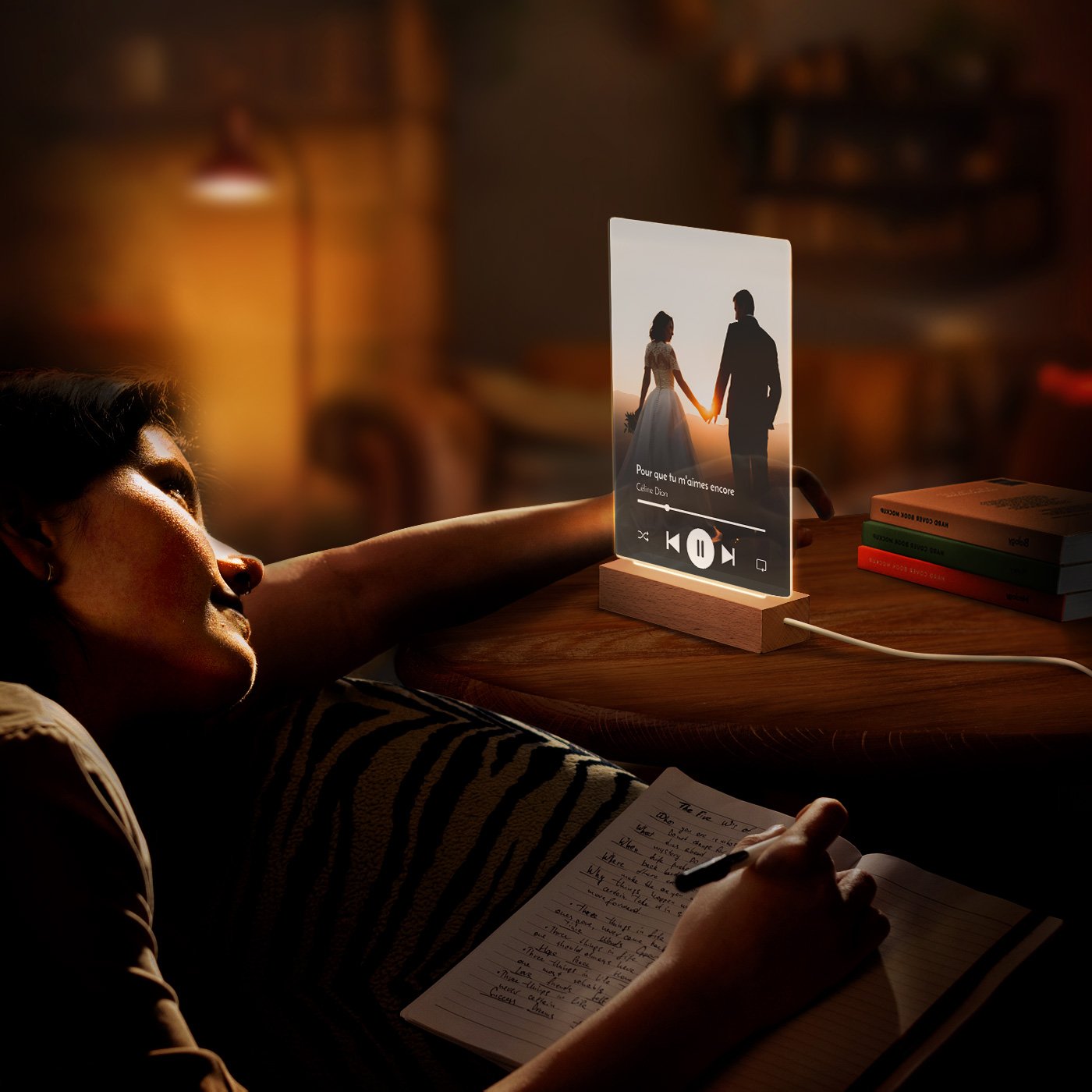 Murrano Custom LED Lamp - Large Size with Photo for Couple (Musical Theme)