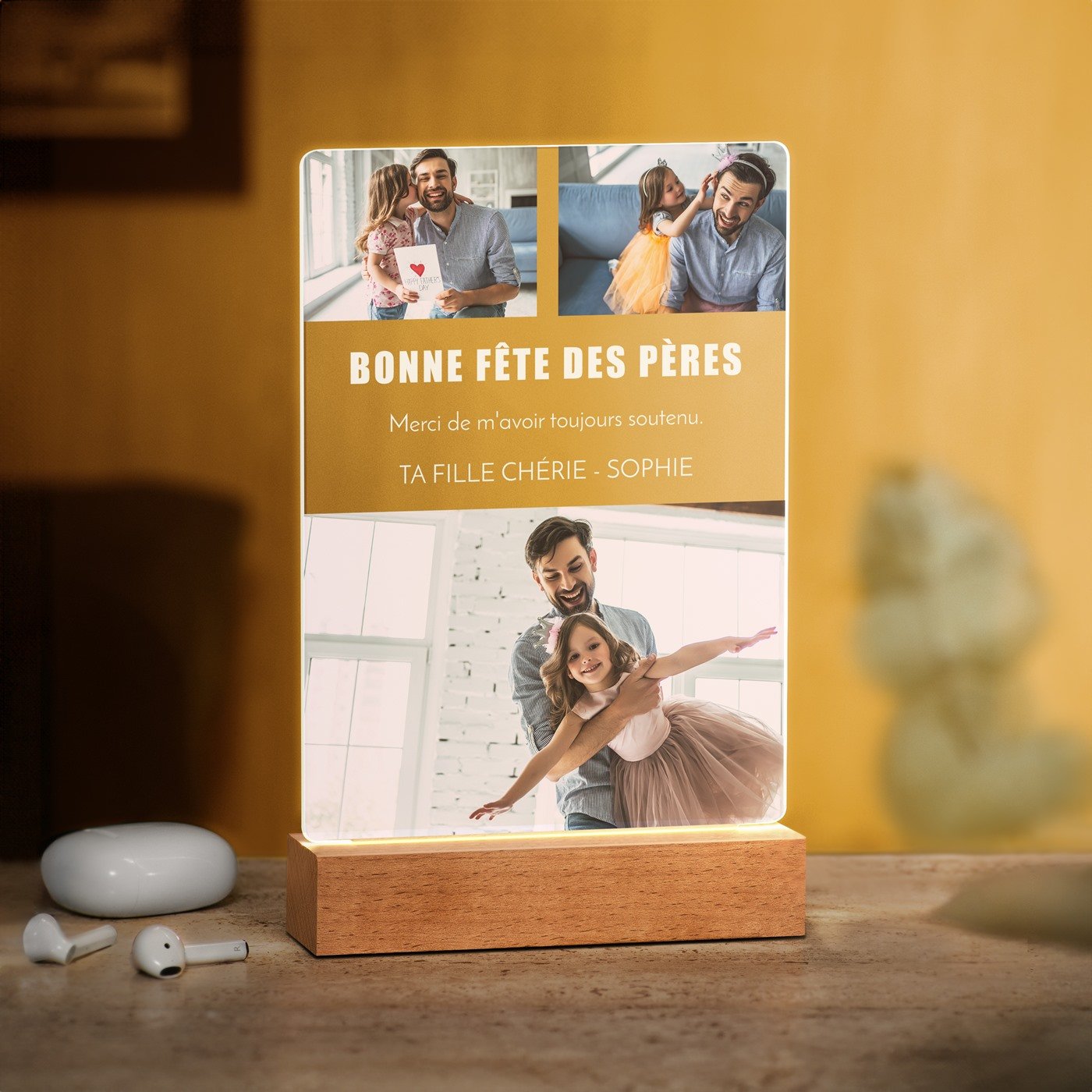 Lámpara LED personalizada Murrano - Tamaño grande con foto para papá, regalo perfecto para el Día del Padre