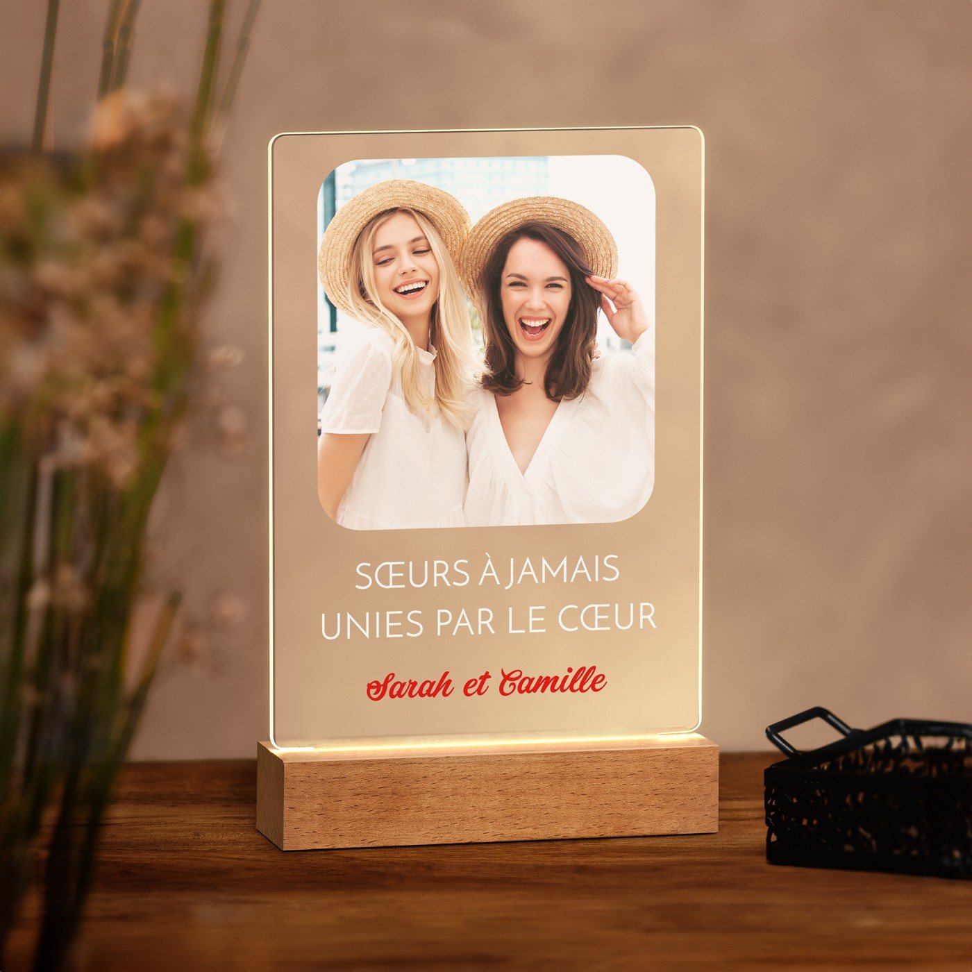 Lámpara LED personalizada de Murrano, tamaño L, con foto para mejor amiga
