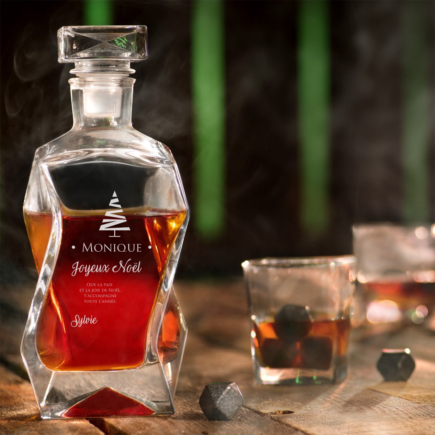 Set de jarra curva Murrano con vasos personalizados para mujeres - Edición Navidad