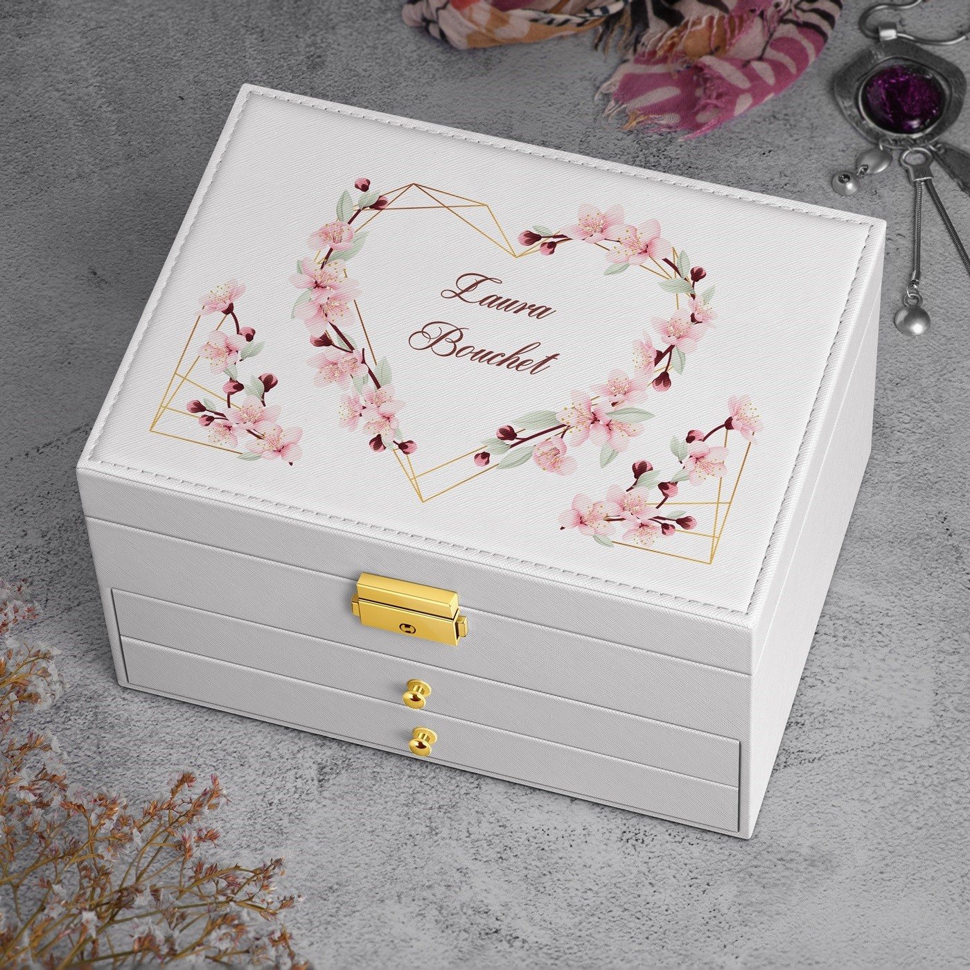 Caja de joyas blanca personalizada de Murrano para mujer - Regalo del Día de San Valentín