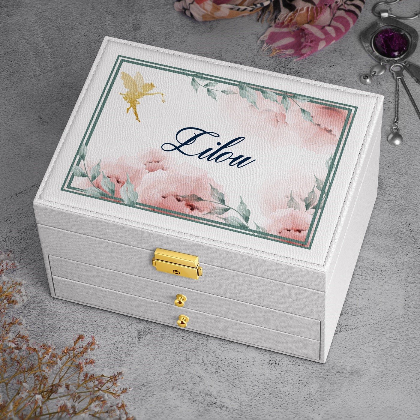Caja de joyas personalizada Murrano - Blanca para el cumpleaños o el Día de San Valentín de una mujer