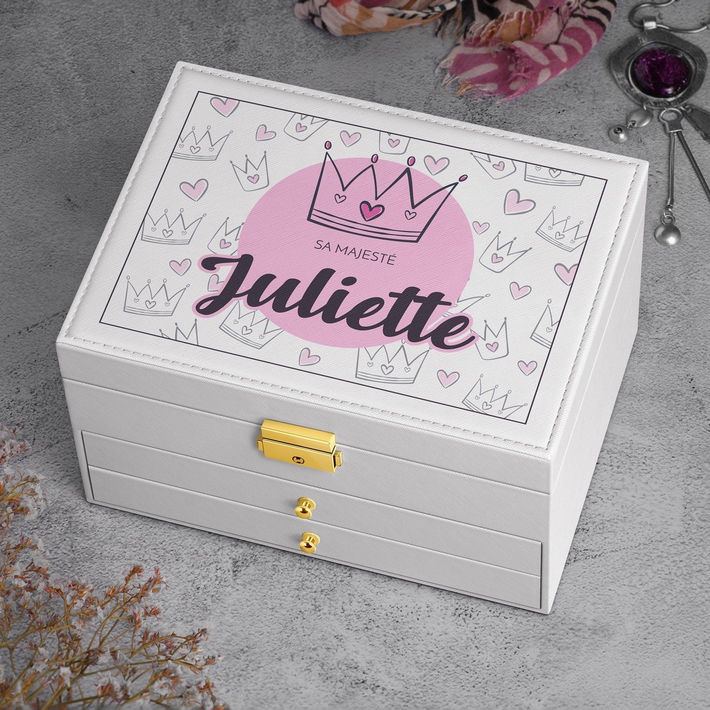 Caja de joyas blanca Murrano - Regalo personalizado de cumpleaños para niñas