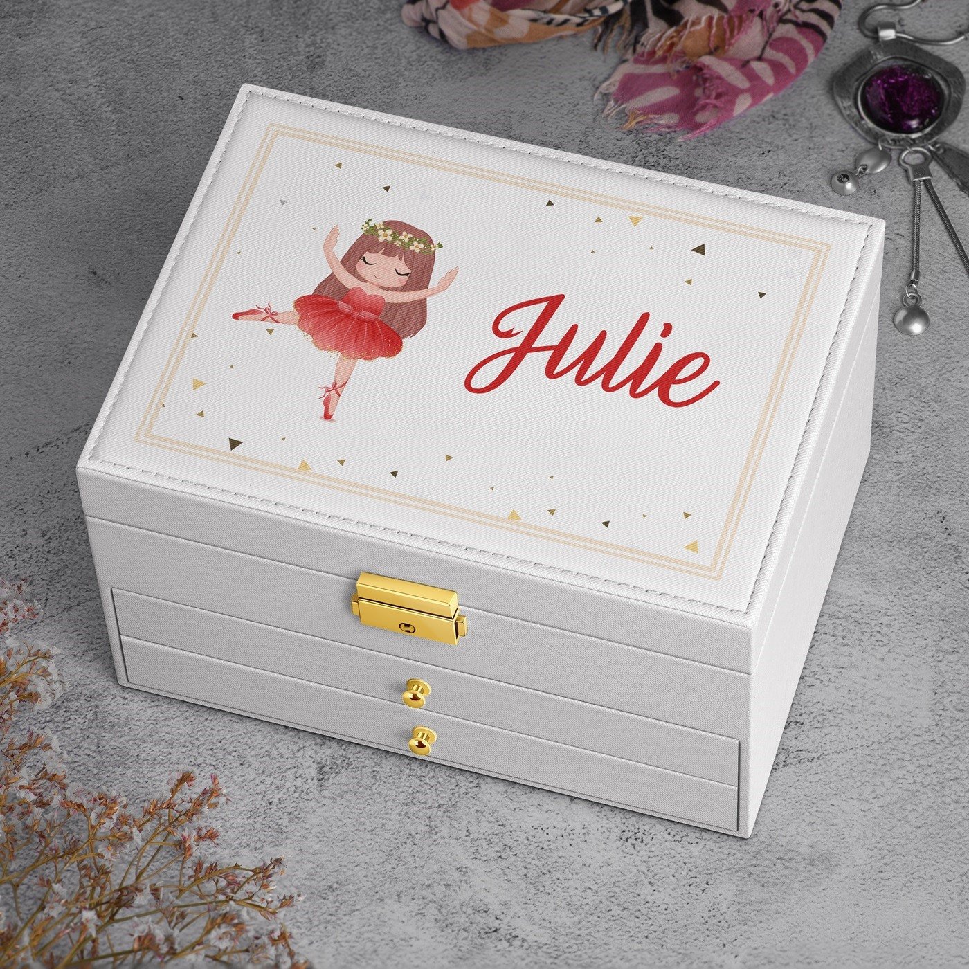 Caja de joyas Murrano personalizada - Blanca para el cumpleaños de su ahijada