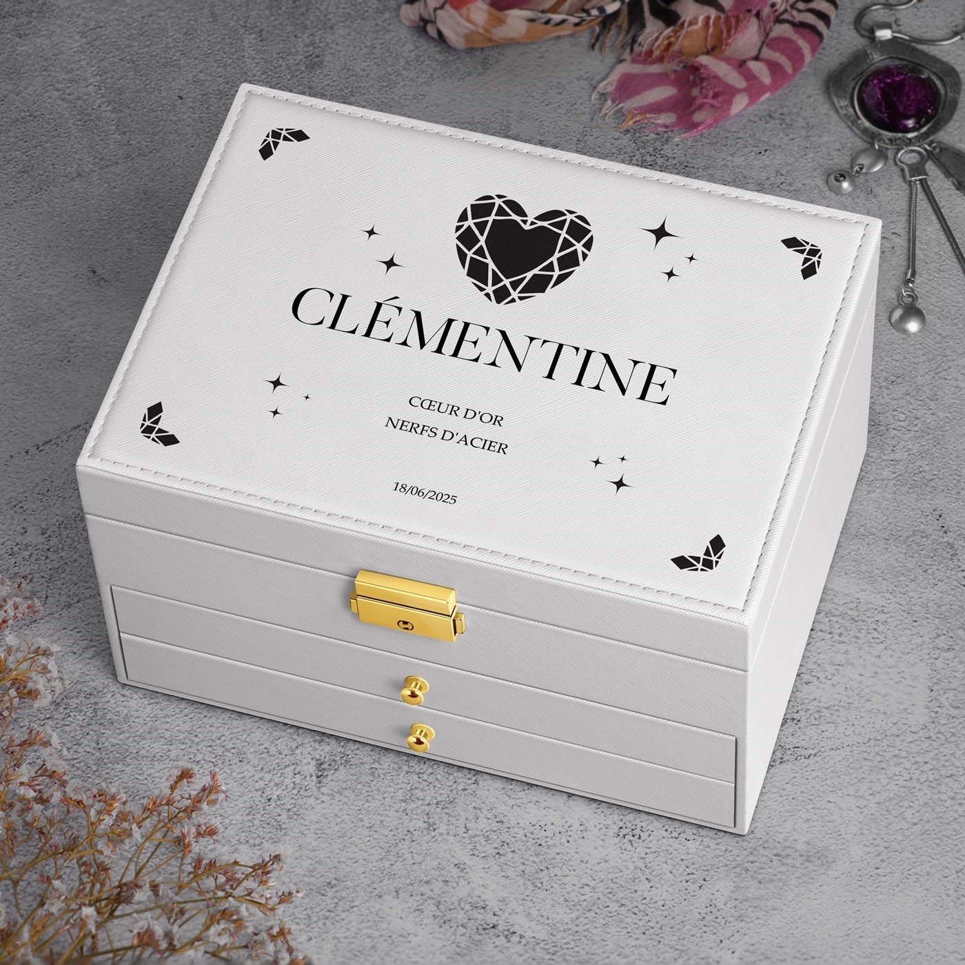 Caja de joyas blanca personalizada de Murrano para el aniversario de boda de una mujer