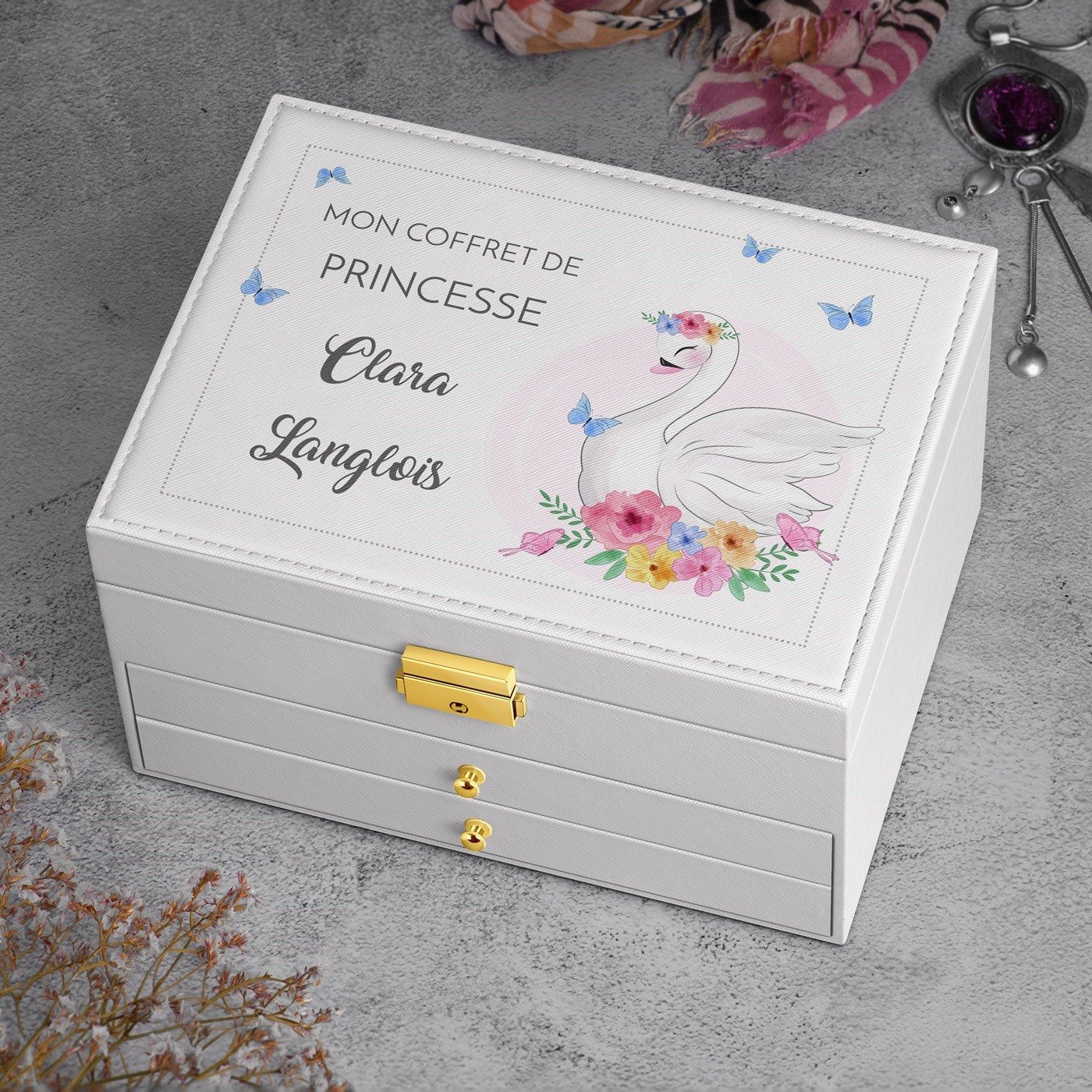 Caja de joyas blanca Murrano - Regalo personalizado de aniversario de princesa