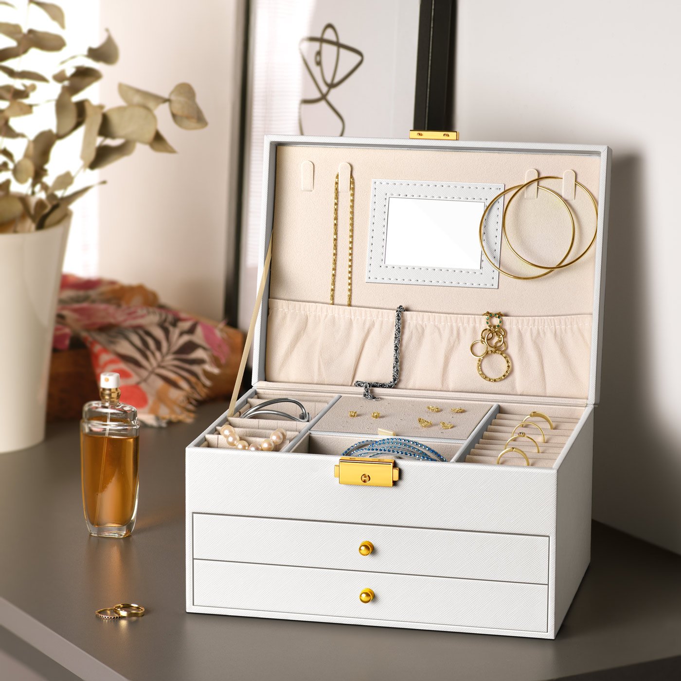 Cajón de joyas Murrano personalizado - Blanco para el cumpleaños de su ahijada