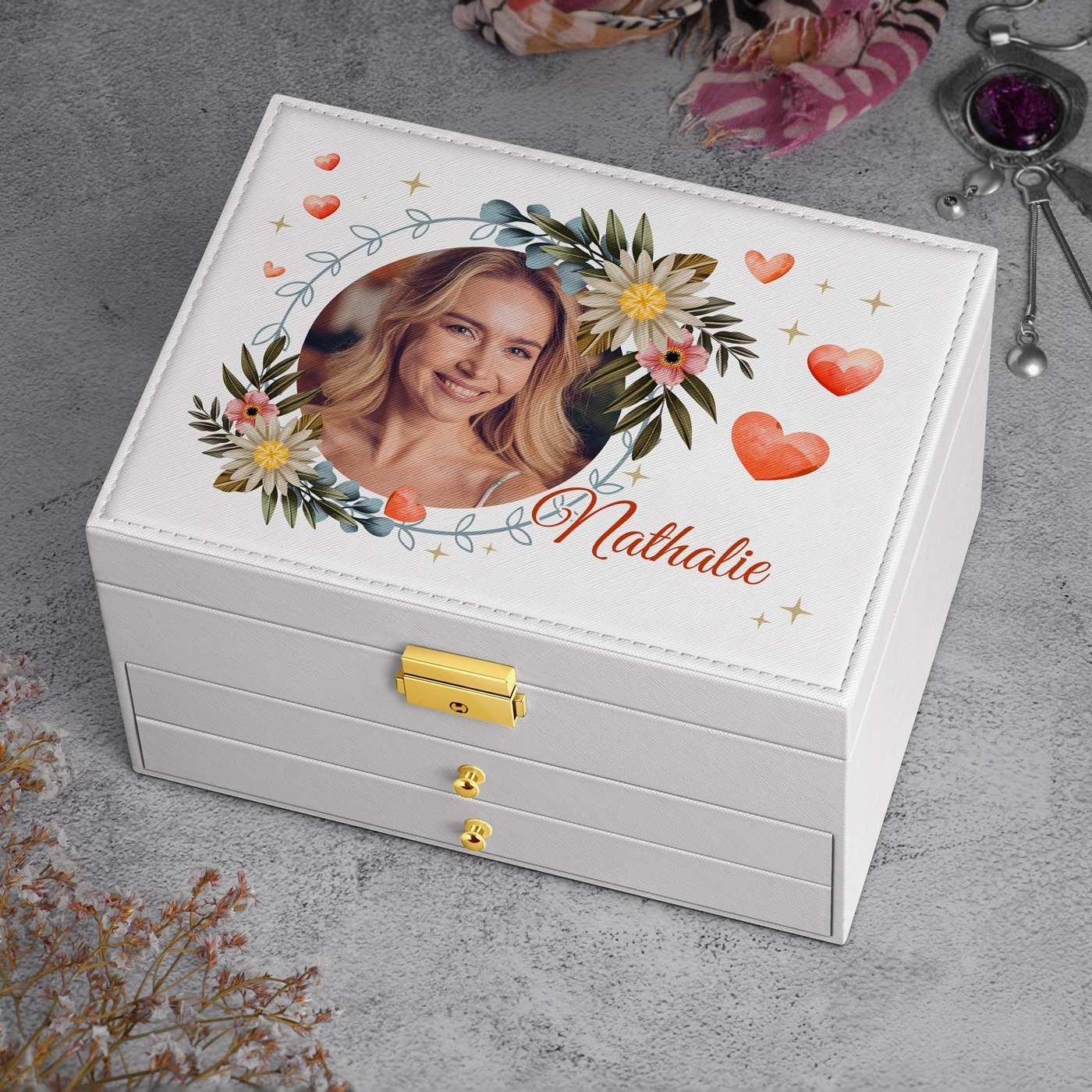 Caja de joyas Murrano personalizada - Blanca con foto, regalo perfecto para el Día de San Valentín