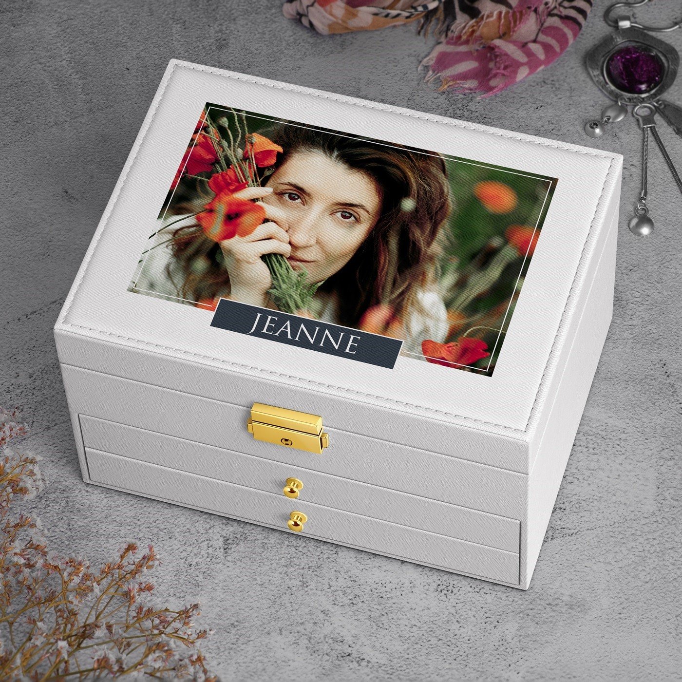 Caja de joyas Murrano personalizada - Blanca con foto para ella