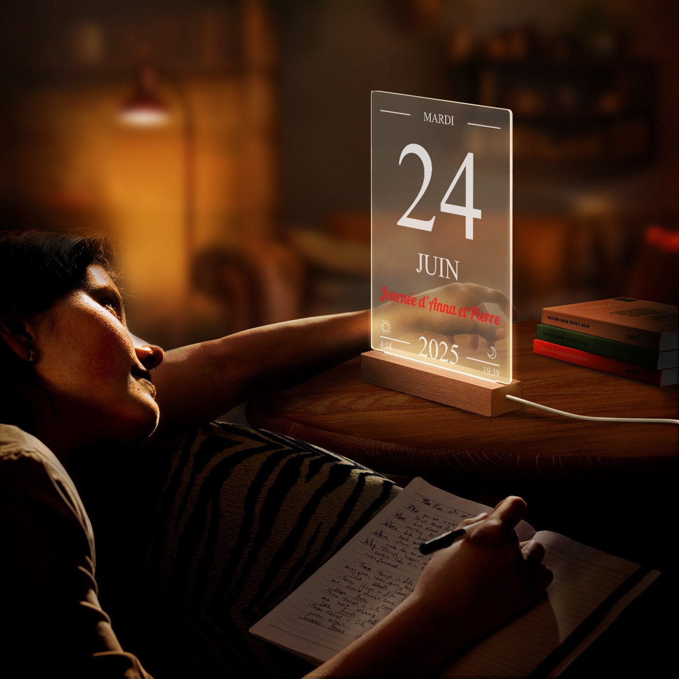 Lámpara LED personalizada Murrano XL para la página del calendario de la pareja