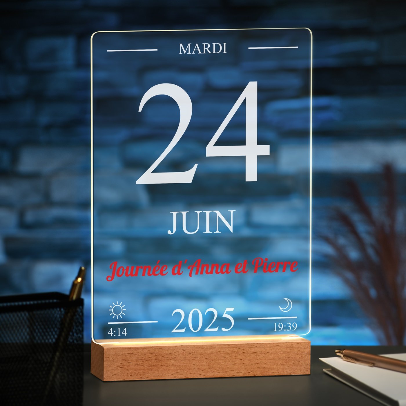 Lámpara LED personalizada Murrano XL para la página del calendario de la pareja