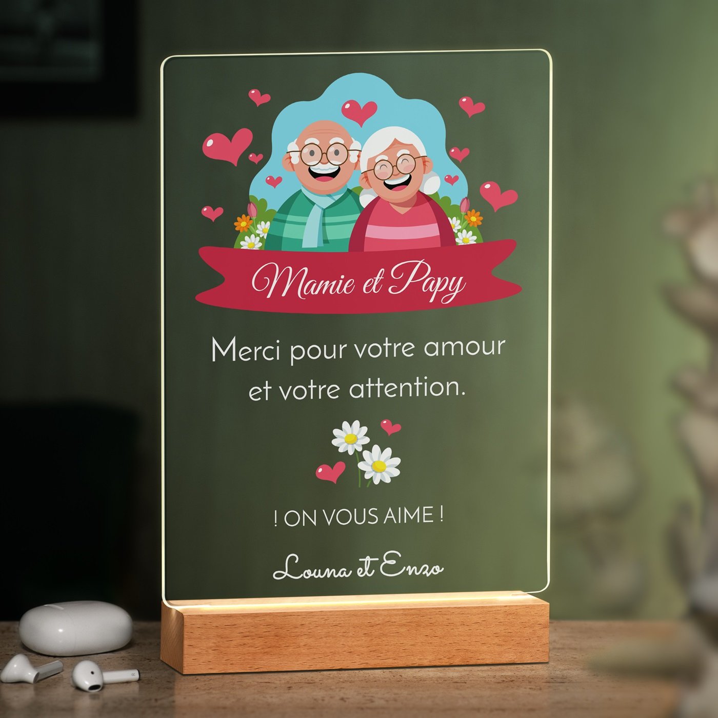 Lámpara LED personalizada Murrano XL para abuelos