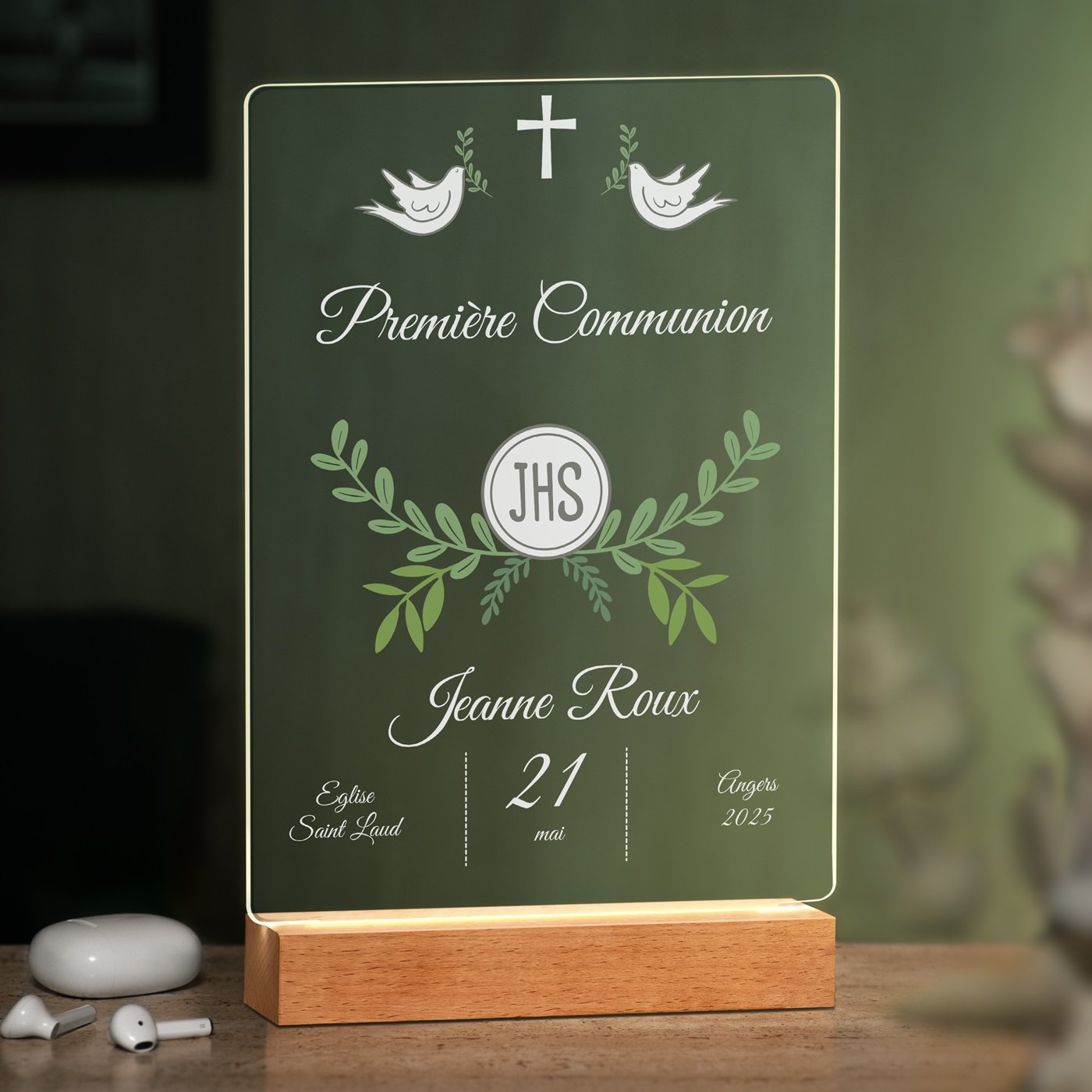 Lámpara LED personalizada Murrano - Primera comunión niña XL
