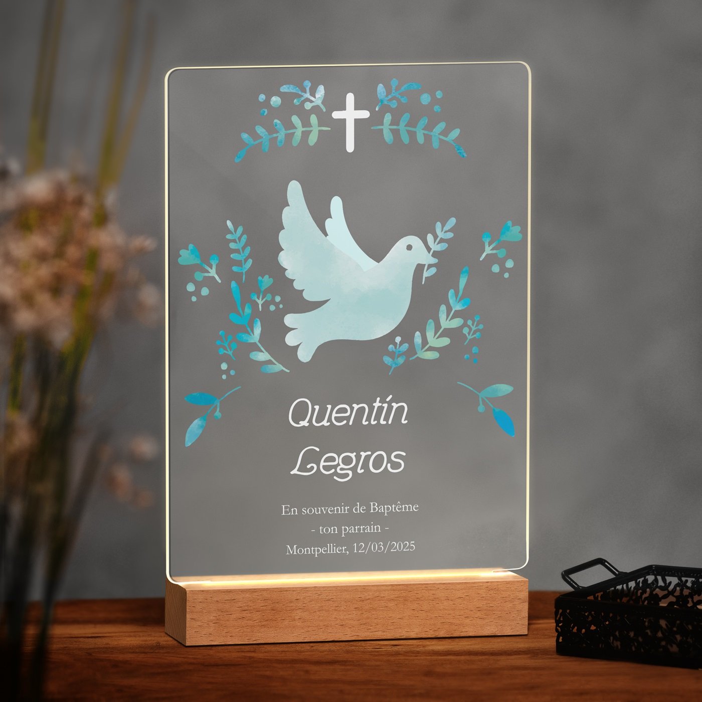 Lámpara LED personalizada XL de Murrano para ahijada para bautizo