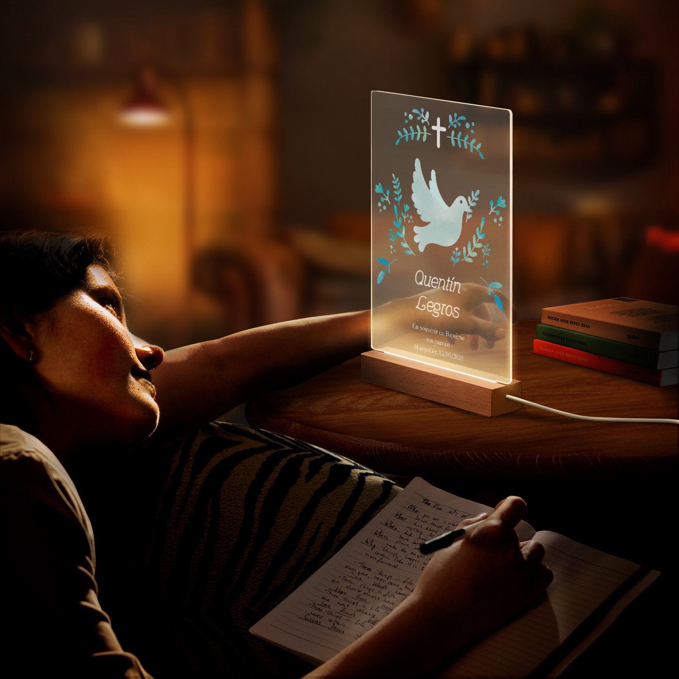 Lámpara LED personalizada XL de Murrano para ahijada para bautizo