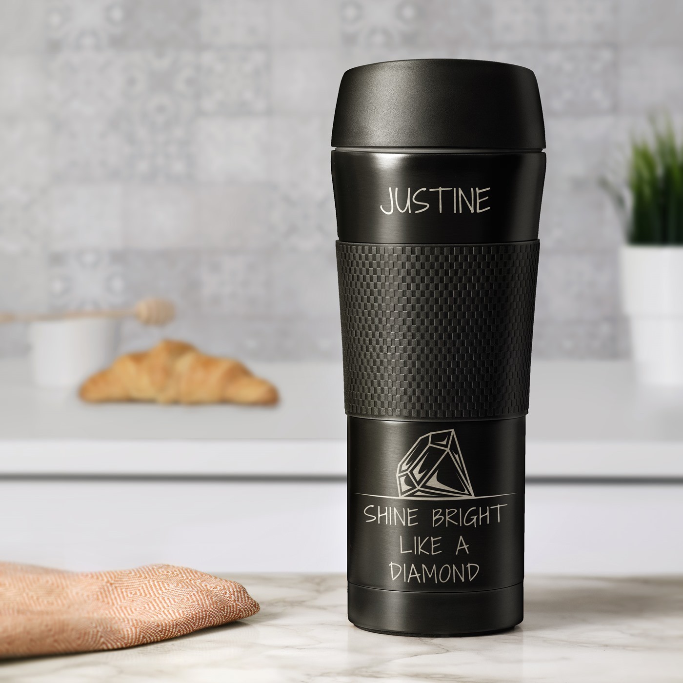 Taza Aislante Murrano - Negra con Base Antideslizante de Silicona