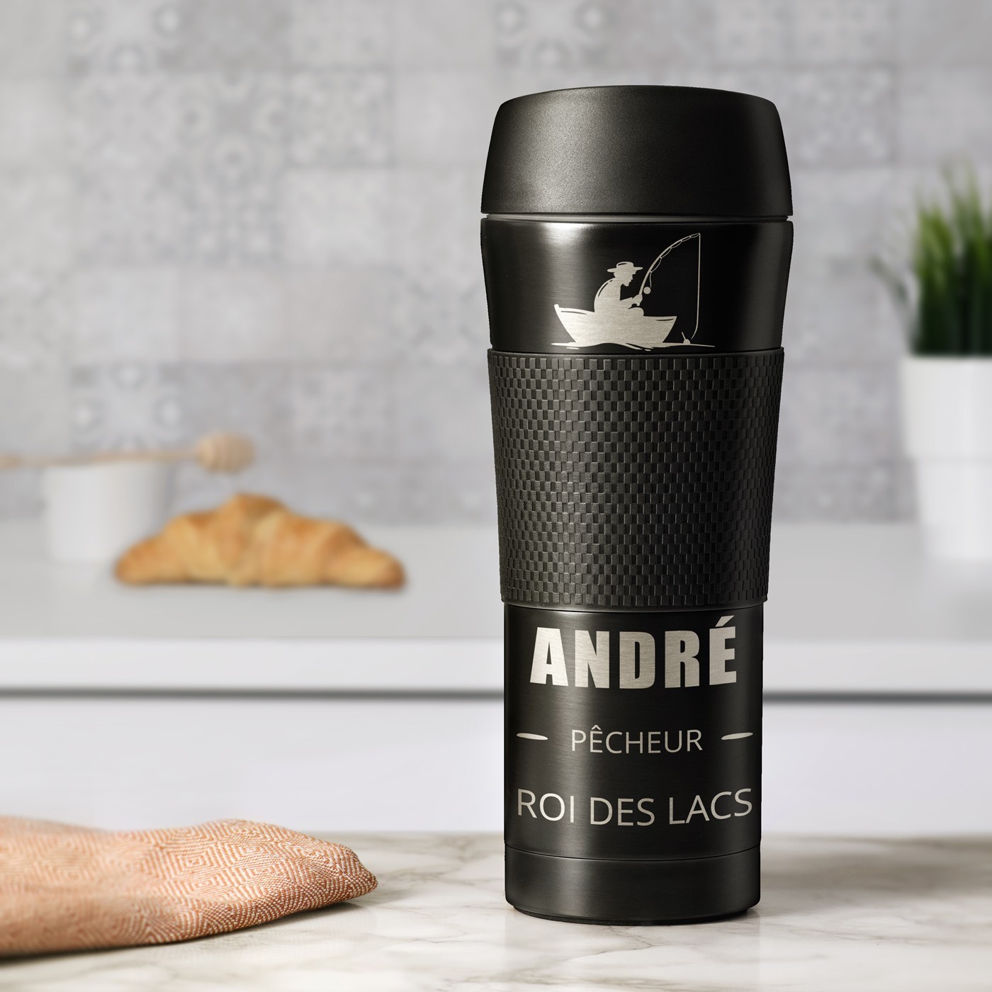 Taza térmica negra Murrano con mango antideslizante para papá