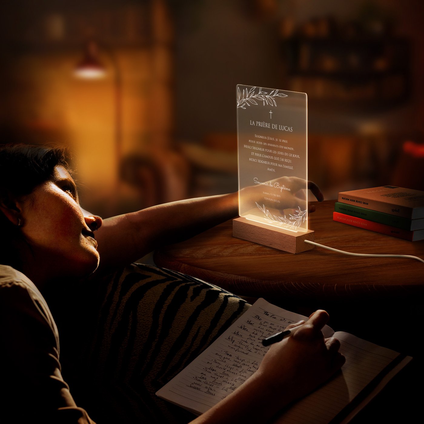 Lámpara LED personalizada Murrano - Tamaño L para el bautismo del niño