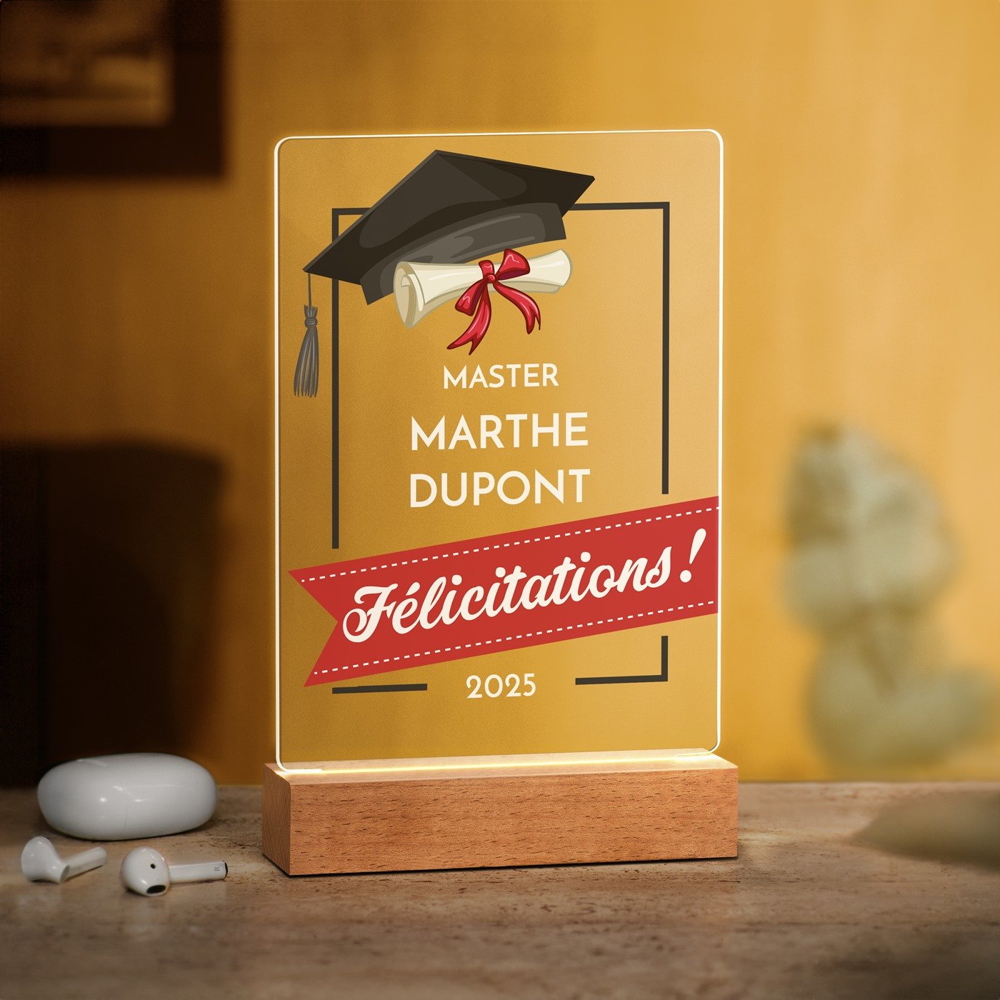 Lámpara LED personalizada de Murrano - Marco felicitatorio de tamaño L