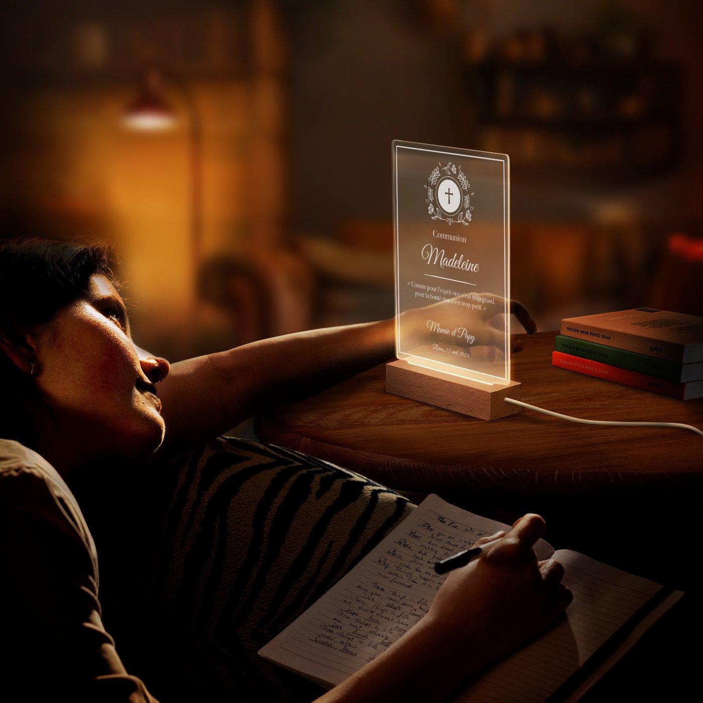 Lampe LED personnalisée Murrano - Souvenir de communion fille taille L