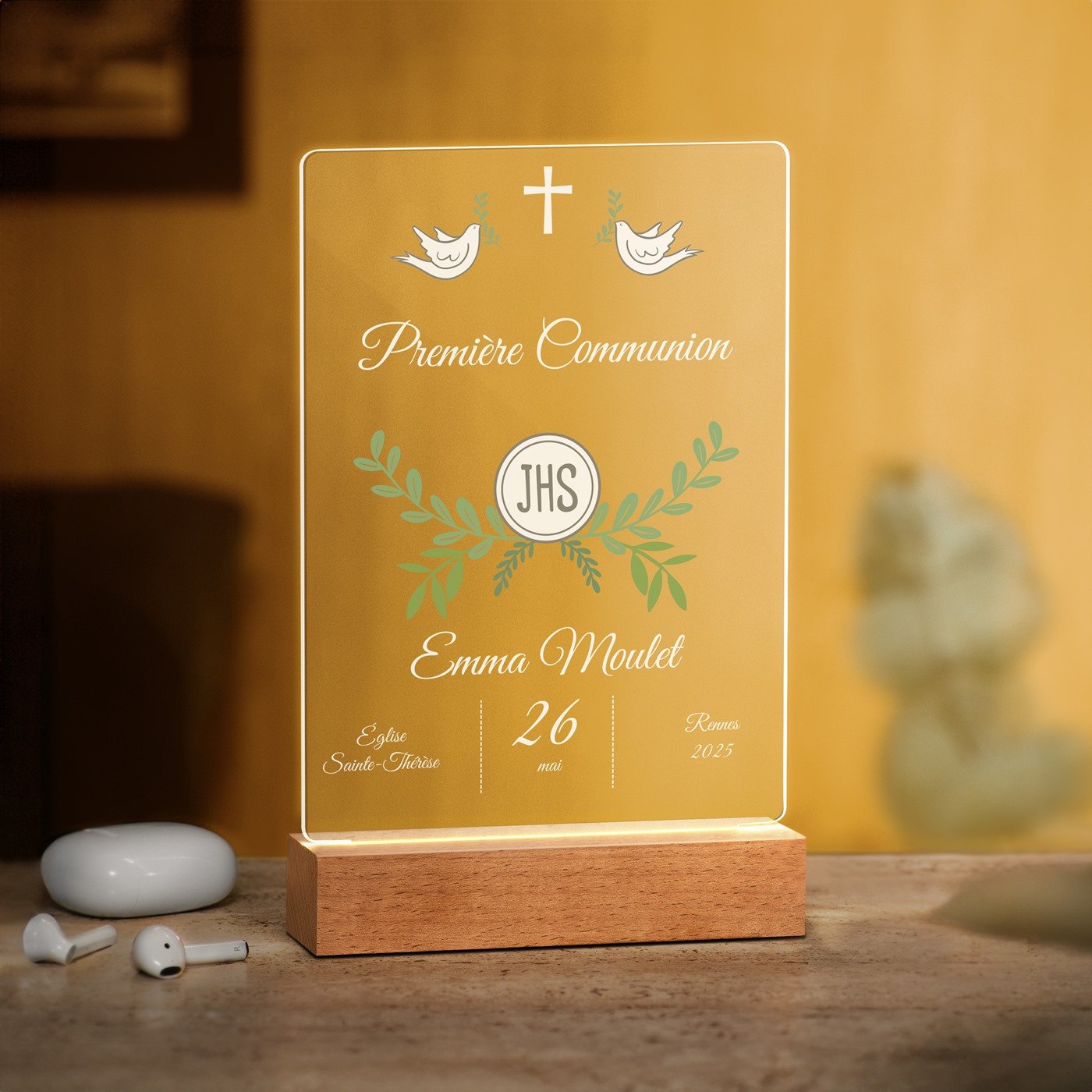 Lámpara LED personalizada Murrano - Primera comunión niña (Tamaño L)