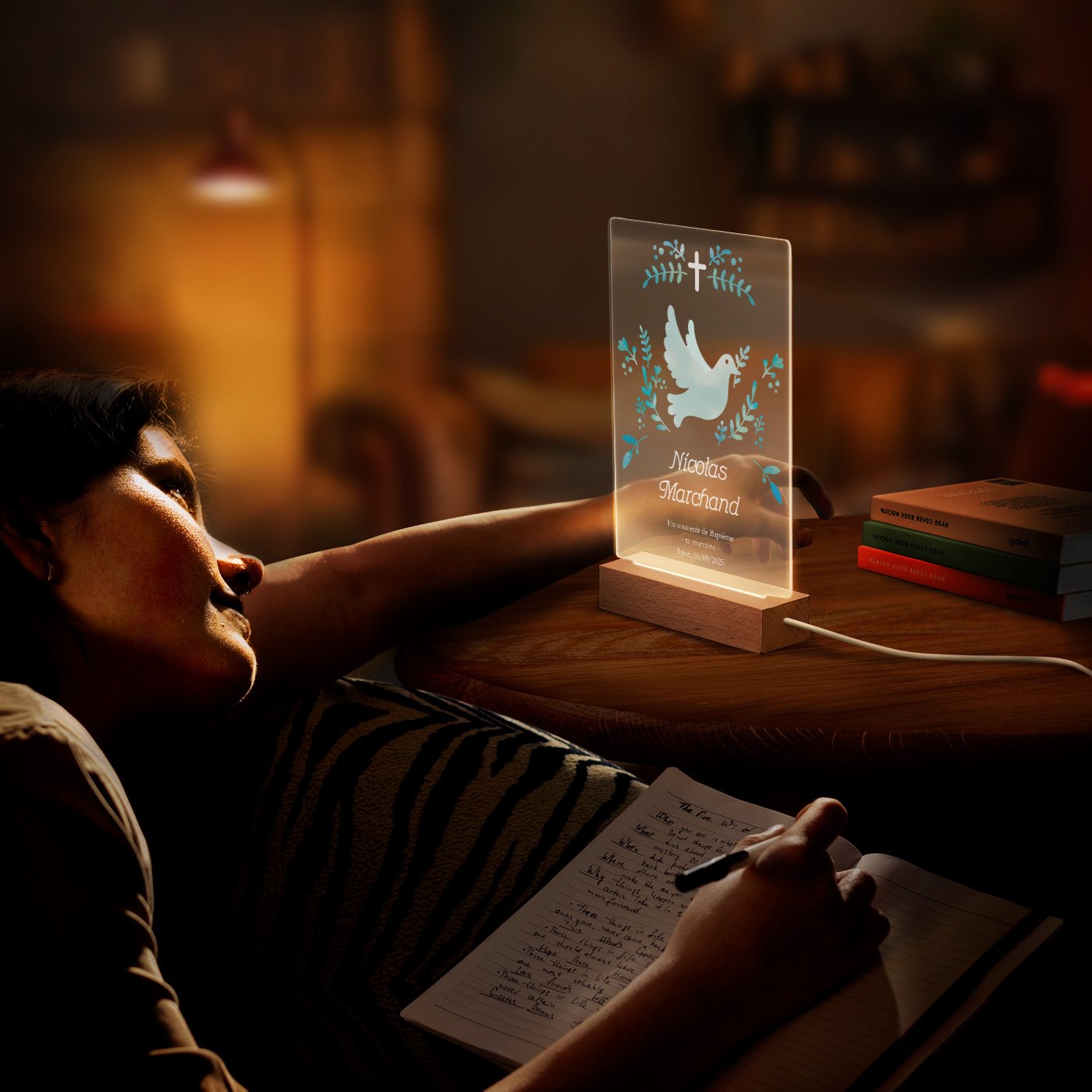 Lámpara LED personalizada de Murrano - Tamaño L para ahijada en el bautismo