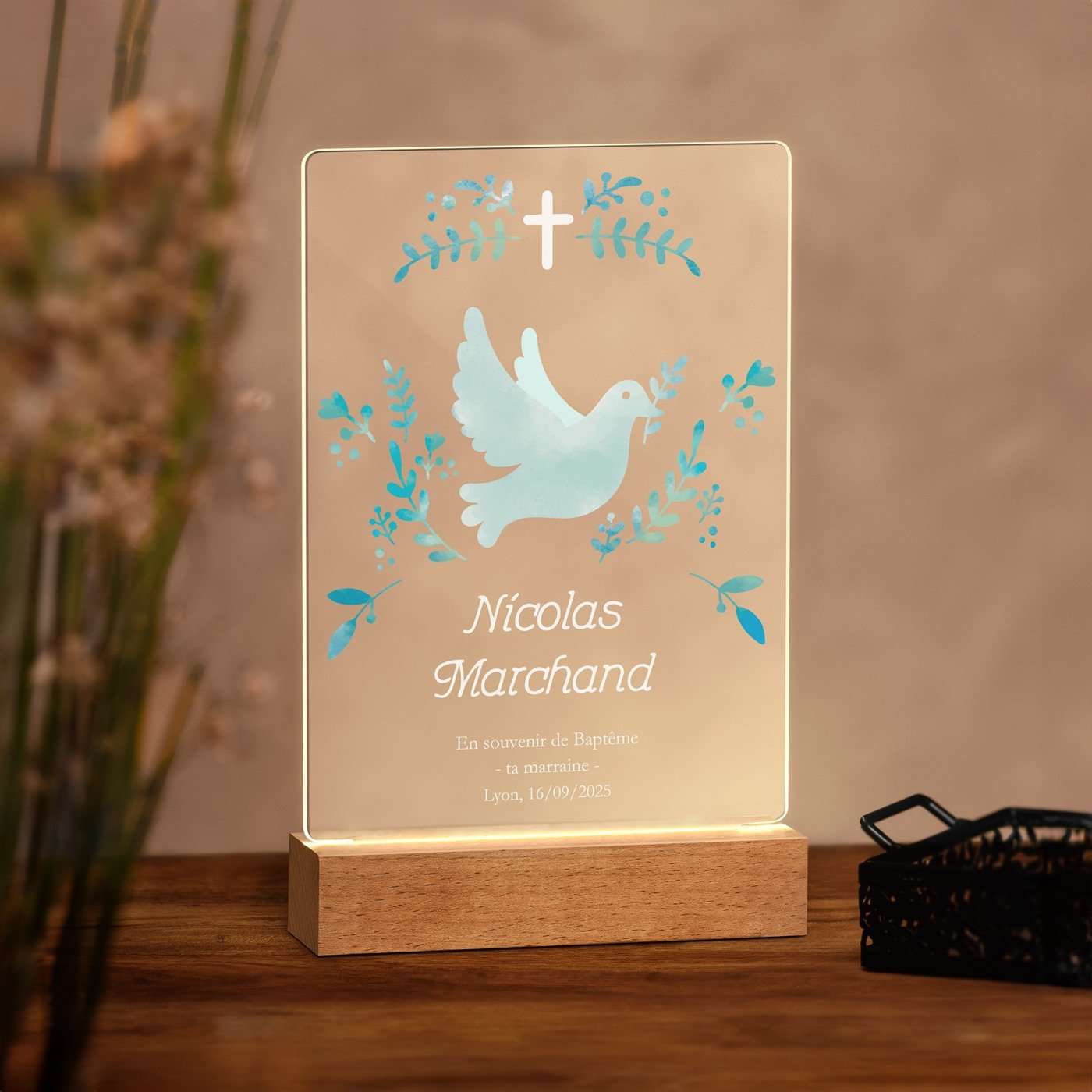 Lámpara LED personalizada de Murrano - Tamaño L para ahijada en el bautismo