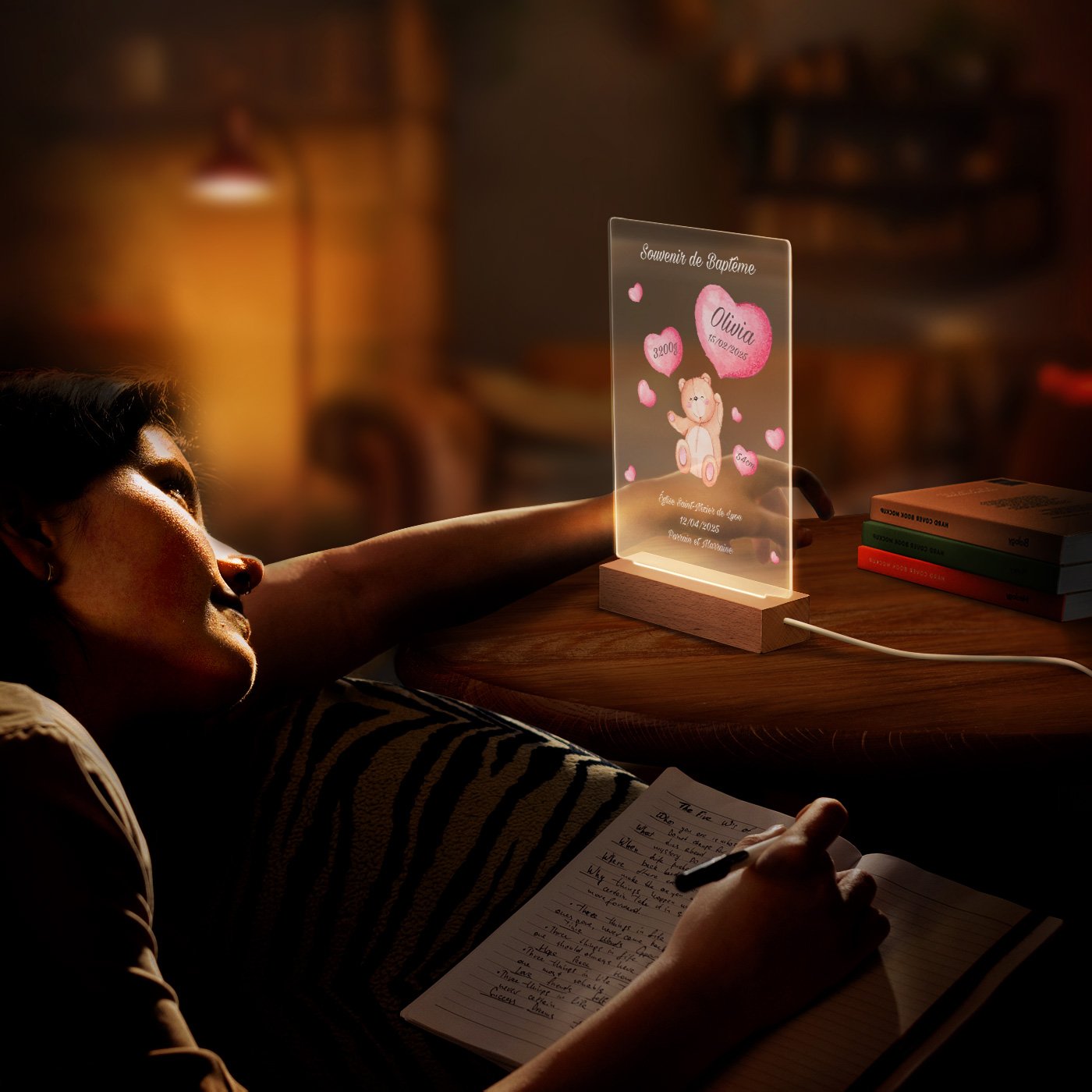 Lámpara LED personalizada Murrano - Tamaño grande para ahijada en el bautismo