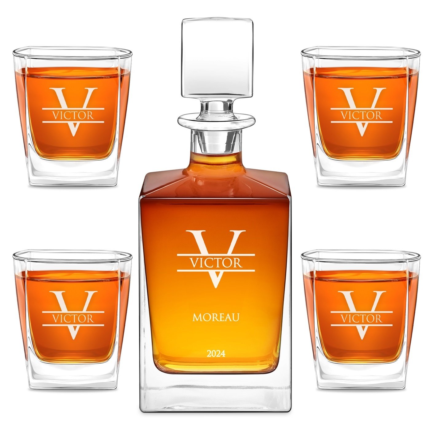 Set de Decantador y 4 Vasos de Whisky con Grabado Láser de Murrano para Él