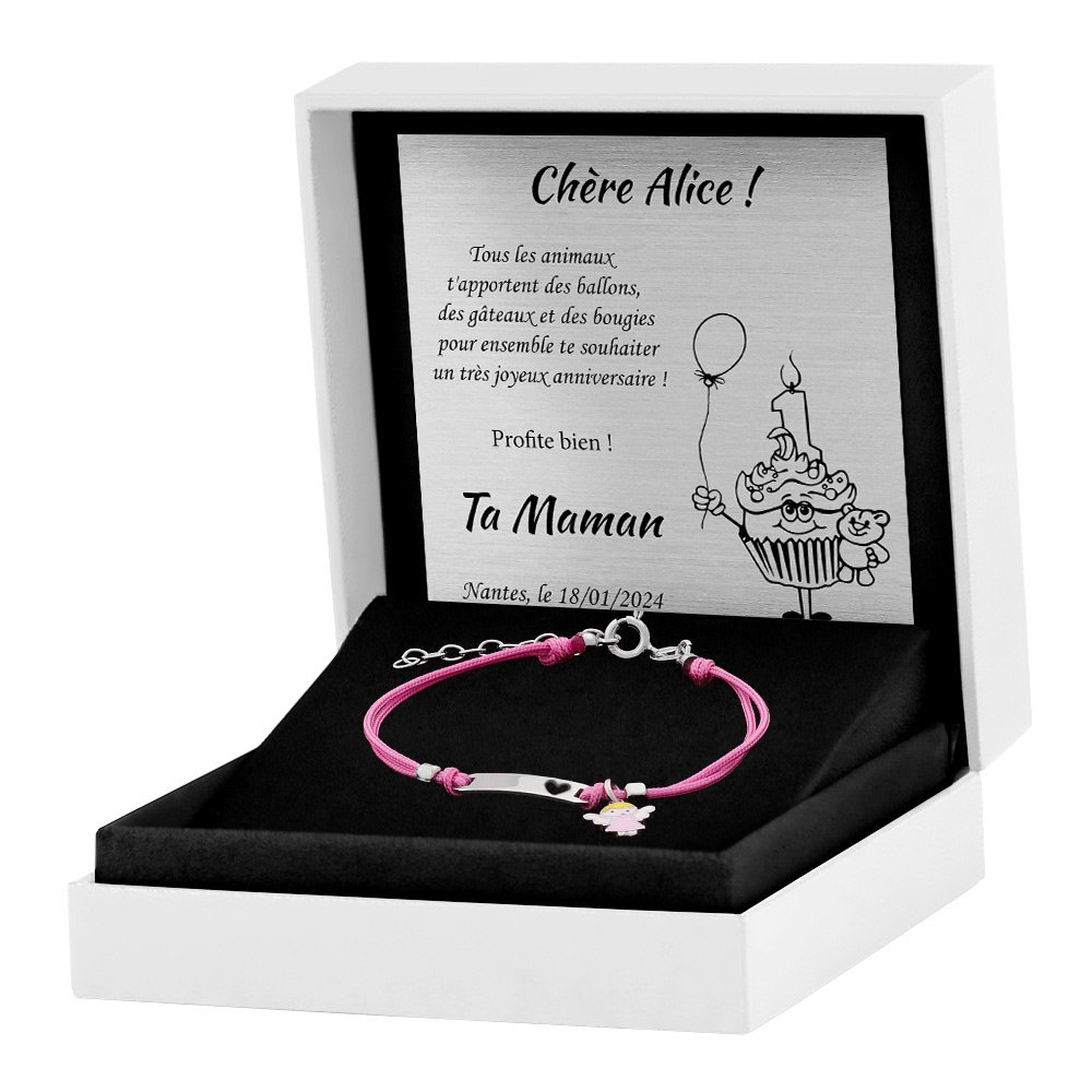 Bracelet en cordon d'argent sterling gravé Murrano pour petite filleule