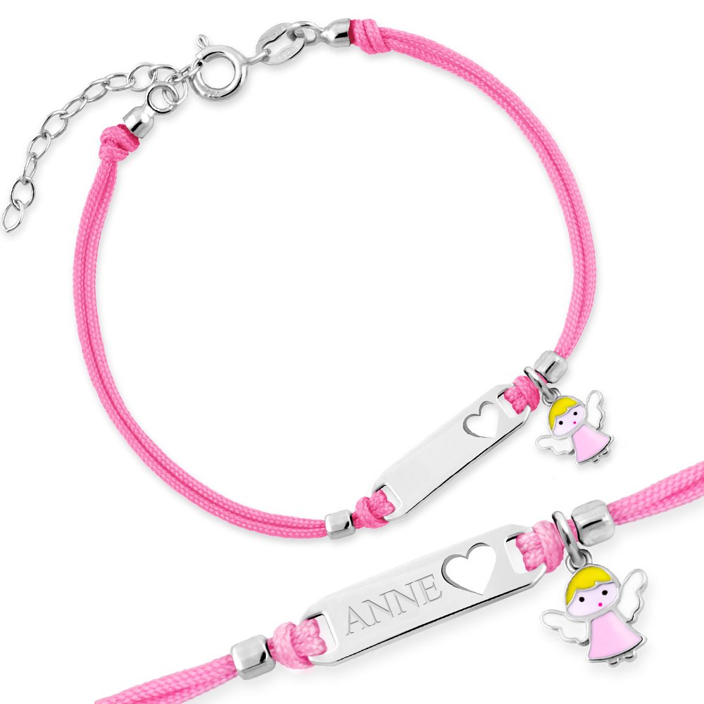 Bracelete de cordón de plata esterlina grabado Murrano para ahijada