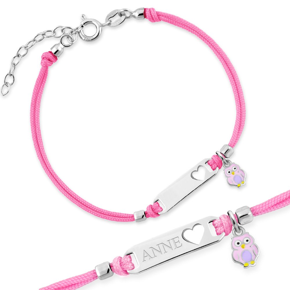 Pulseras de cuerda de plata Murrano con grabado para nieta